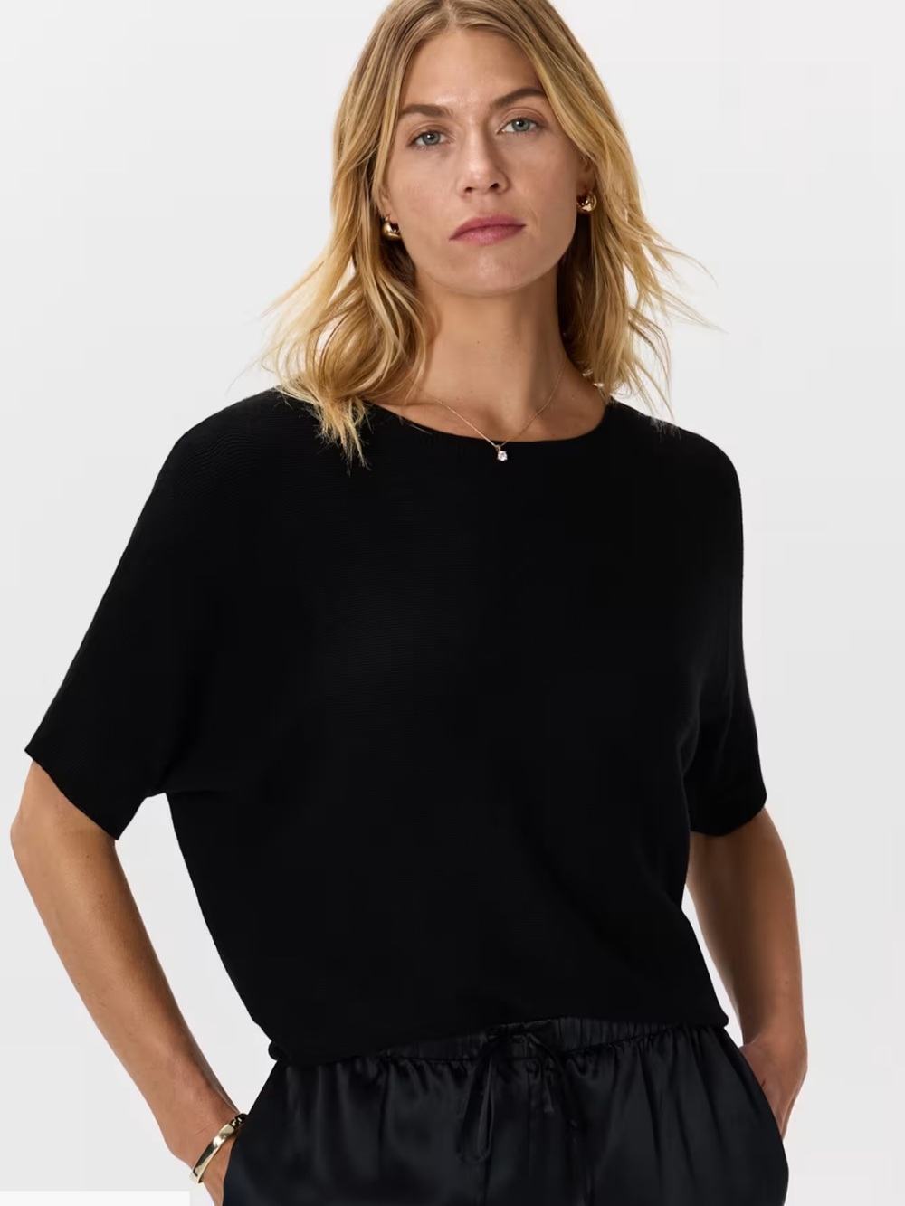 Quince SZ SM Lightweight Cotton Cashmere Link-Stitch Dolman Sweater